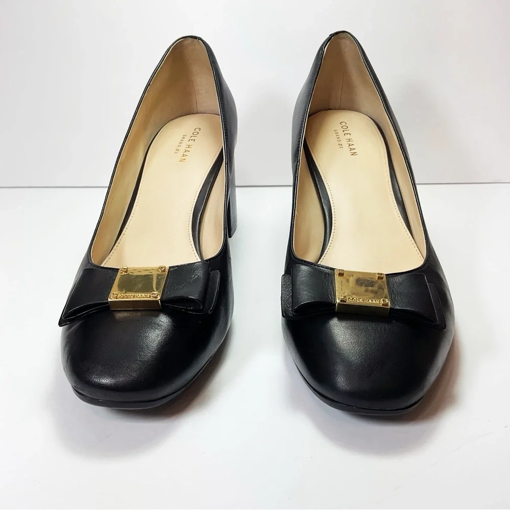 Cole Haan Tali Bow Leather Block-Heel Pumps - Picture 4 of 10